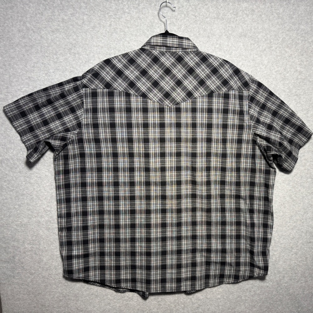 Wrangler Western Shirt Mens 2XL Black White Plaid Pearl Snap Short Sleeve - Picture 3 of 6